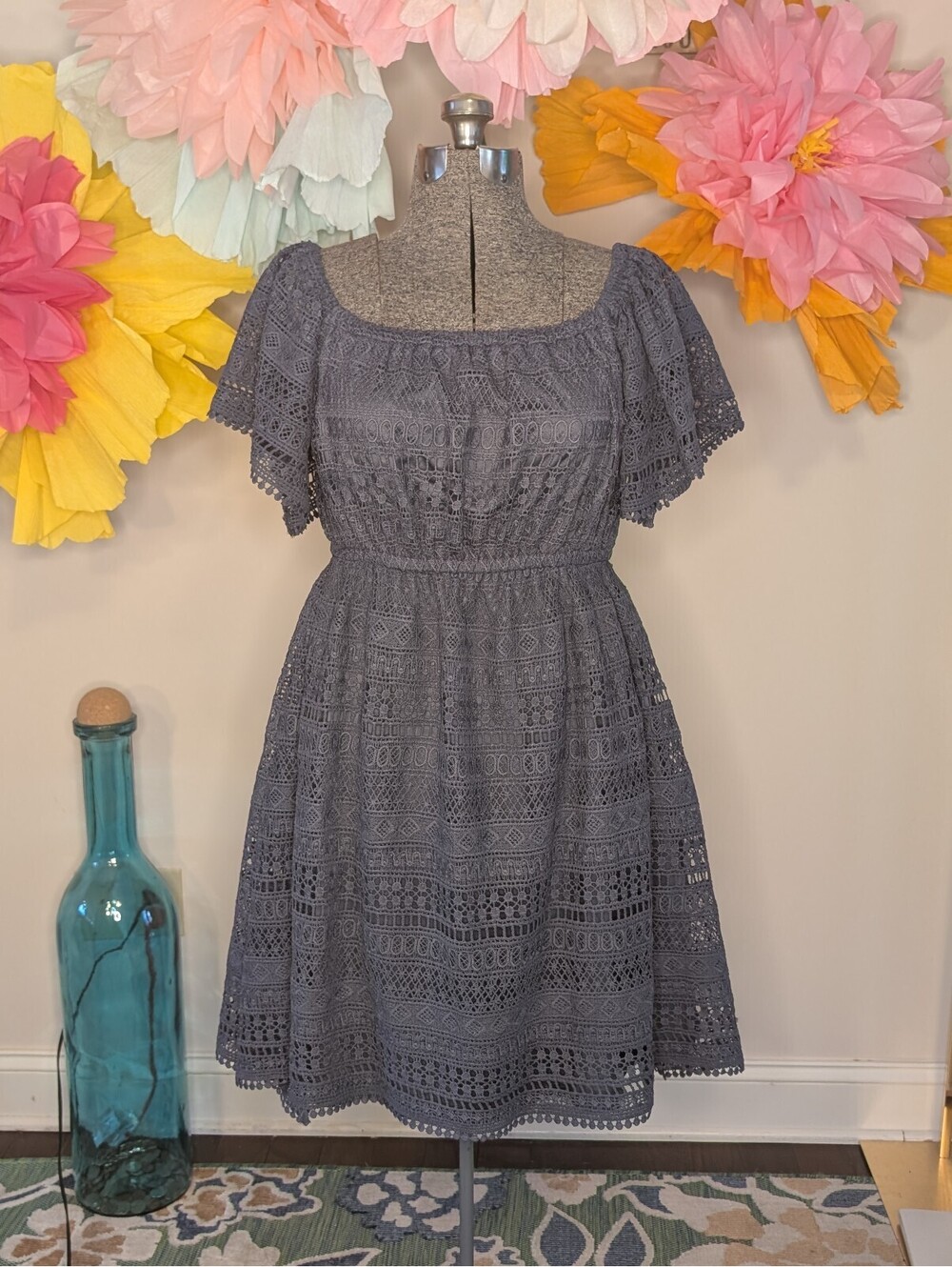 2188 - Lane Bryant Gray Lace Fit & Flare Dress Size 14/16